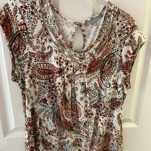 Daniel Rainn Brown and Cream Pleated Blouse with Cap Sleeves